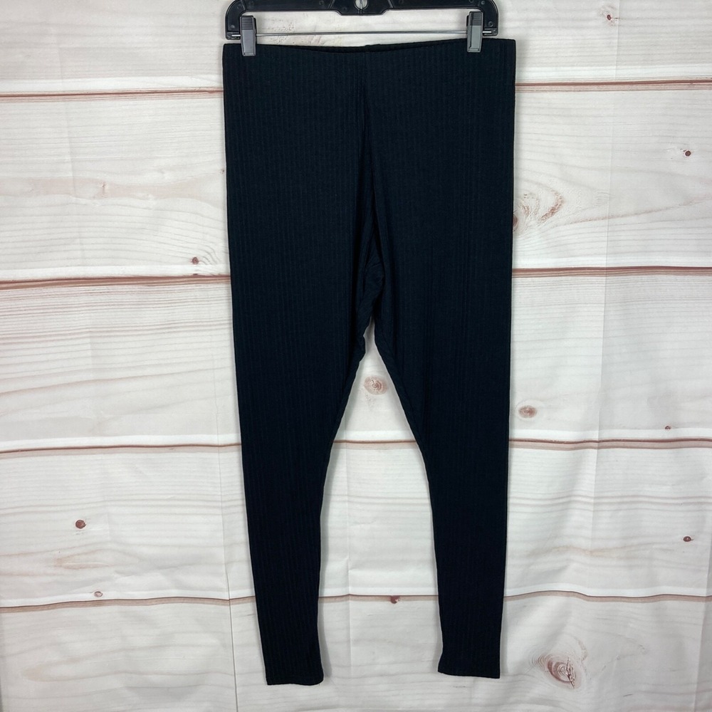 Love Yours Pants Womens US 12 Rib Knit Skinny Lounge Black Solid Elastic Waist